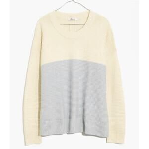 Madewell Small Greensboro Button Back Sweater Cream Periwinkle Colorblock